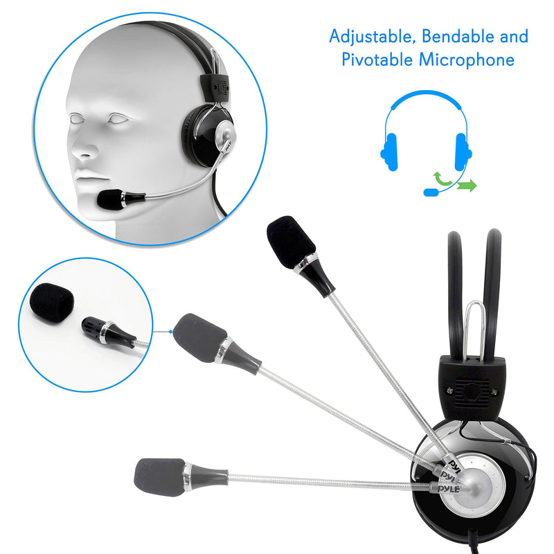 Multimedia Gaming USB Mic Headset - Over Ear Professional Wired Headphone w/ Noise Cancelling Mic, 3D 360 Stereo Surround Sound - PC Gaming Console - Game, Skype Chat, Call Center - Pyle Home PHPMCU10