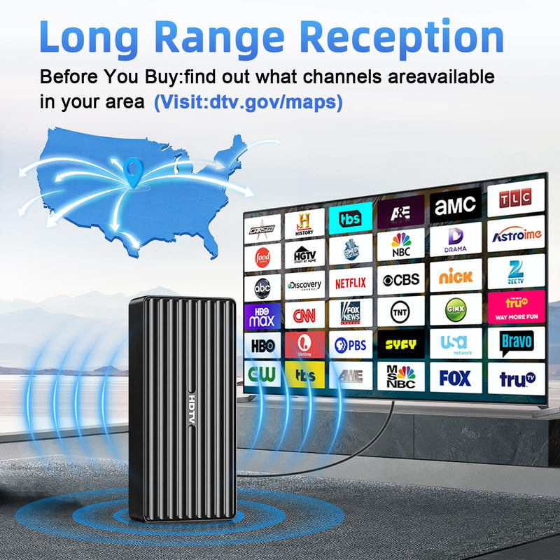 [AUSTRALIA] - TV Antenna for HD Smart TV Indoor,1000+ Miles Range Digital Outdoor TV Antenna for Free Local Channels, Supports 8K/4K/1080P,33ft Coax Cable Noir 