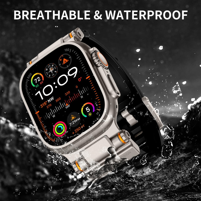 Rubber Band Compatible with Apple Watch Band 49/46/45/44/42mm, Black/Titanium and Starlight/Titanium