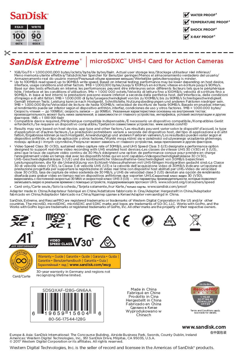 SanDisk Extreme 128GB microSDXC UHS-3 Card - SDSQXAF-128G-GN6MA