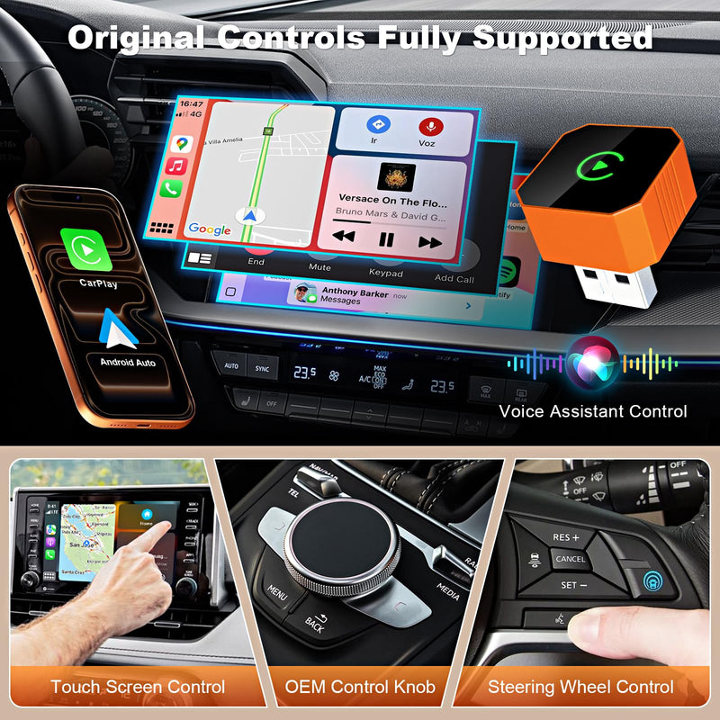 Wireless CarPlay Adapter 2-in-1 | 2026 Upgraded, Apple iPhone iOS 10+ & Android 11+, USB/Type-C Port, Plug & Play, Fast Auto-Reconnect & Stable No-Latency