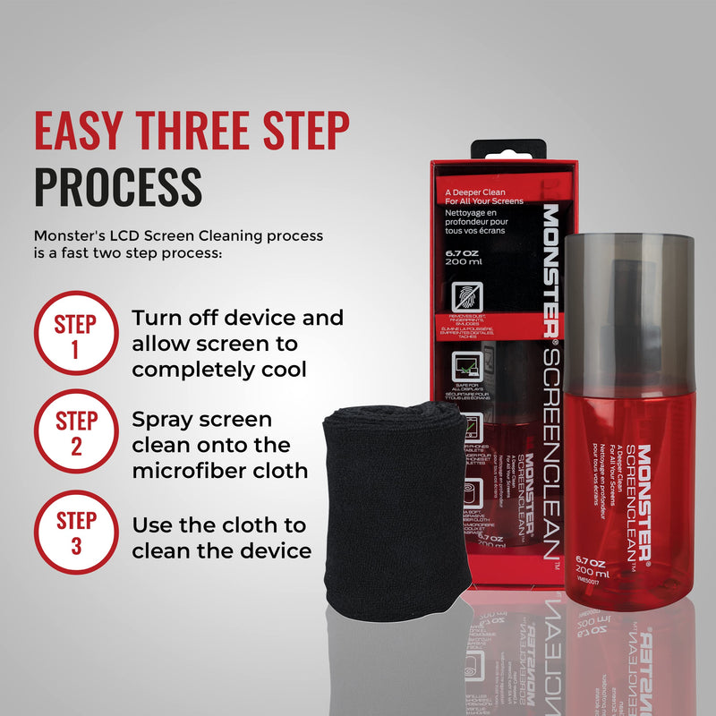 [AUSTRALIA] - Monster 6.7 oz. Spray Screen Cleaner Kit with Microfiber Cloth for Electronic Devices – Ideal for LED, LCD, OLED, Smart TV, Computer Monitors, Laptops, iPad, and iPhone Screens 6.7 oz. 