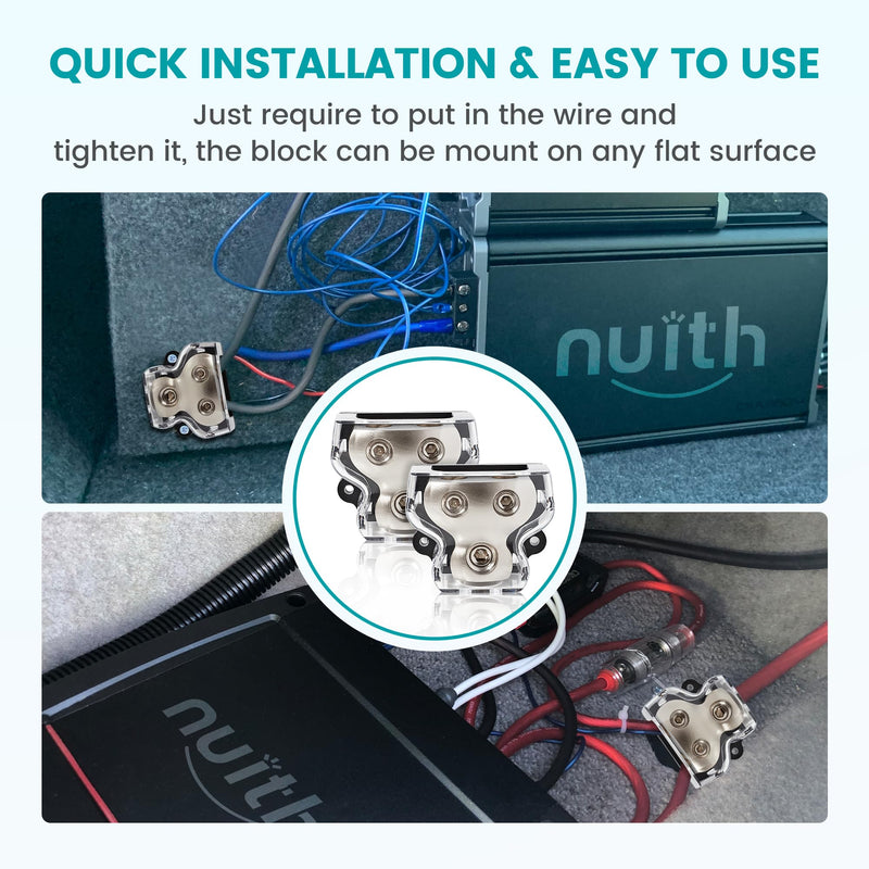 2PCS 2-Way Zine-Alloy Power Distribution Block, 0/2/4 Gauge in 4/8 Gauge Out Auto Car Audio Distribution Connecting Block, 2 Way Ground Distribution Block for Audio Amplifier Splitter ２ way (２PCS)