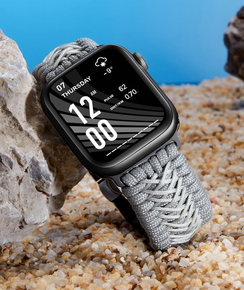 BINLUN Compatible with Apple Watch Band 49mm 46mm 45mm 44mm 42mm 41mm 40mm 38mm Braided Paracord Stainless Steel Sport Watch Strap Fit for iWatch Ultra Series 11/10/9/8/7/SE/6/5/4/3/2/1 for Men Women Gray-Black