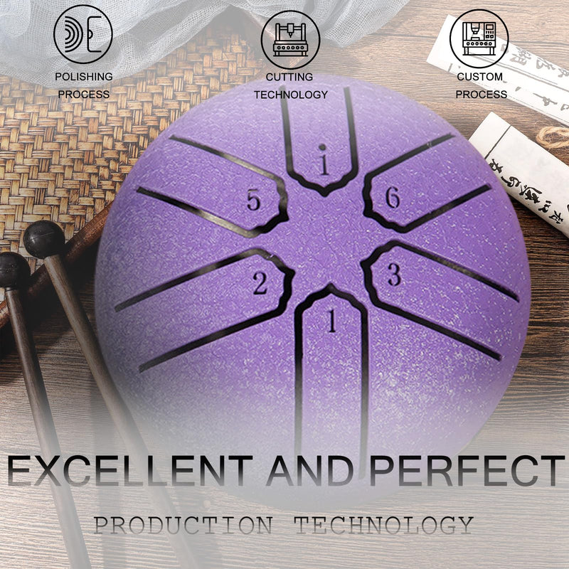 Steel Tongue Drum Rain Chime, Rain Drum for Outside, Rain Drum Instrument for Outside, Steel Tongue Drum Rain Chime Waterproof, Steel Tongue Drum 3 Inches 6 Notes, Mini Handpan Drum (Purple) Purple