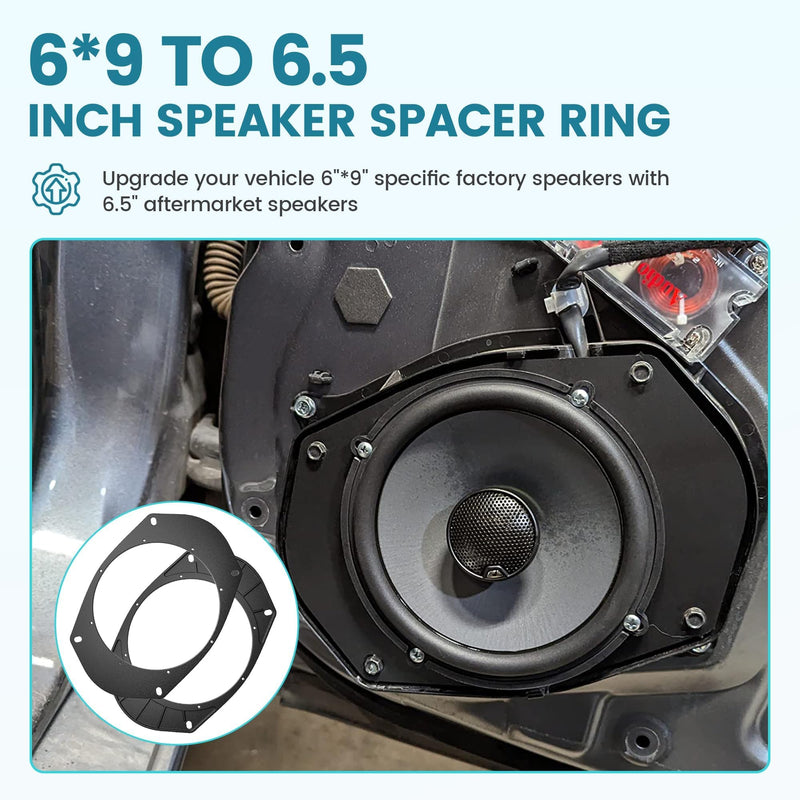 6X9 to 6.5 inch Door Speaker Adapter for Select 1994-2014 Chrysler/Jeep/Dodge Vehicle Rear/Front Speaker, 6.5 inch Aftermarket Speaker Spacer Ring Installation Plate Converter, 1 Pair