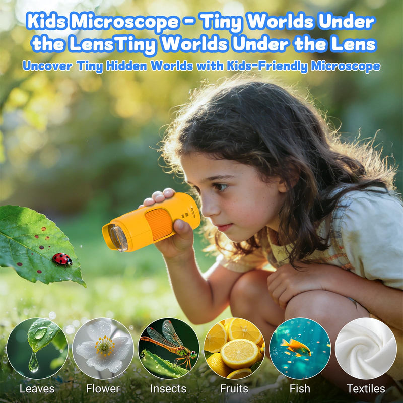 1000X Handheld Microscope for Kids: Pocket Digital Microscope with 1080P&2.0''IPS Screen&Photo/Video - Portable Edu Science Kits for Girls Boys - STEM Toys Birthday Gifts Ages 3-6 6-12(Orange) Orange