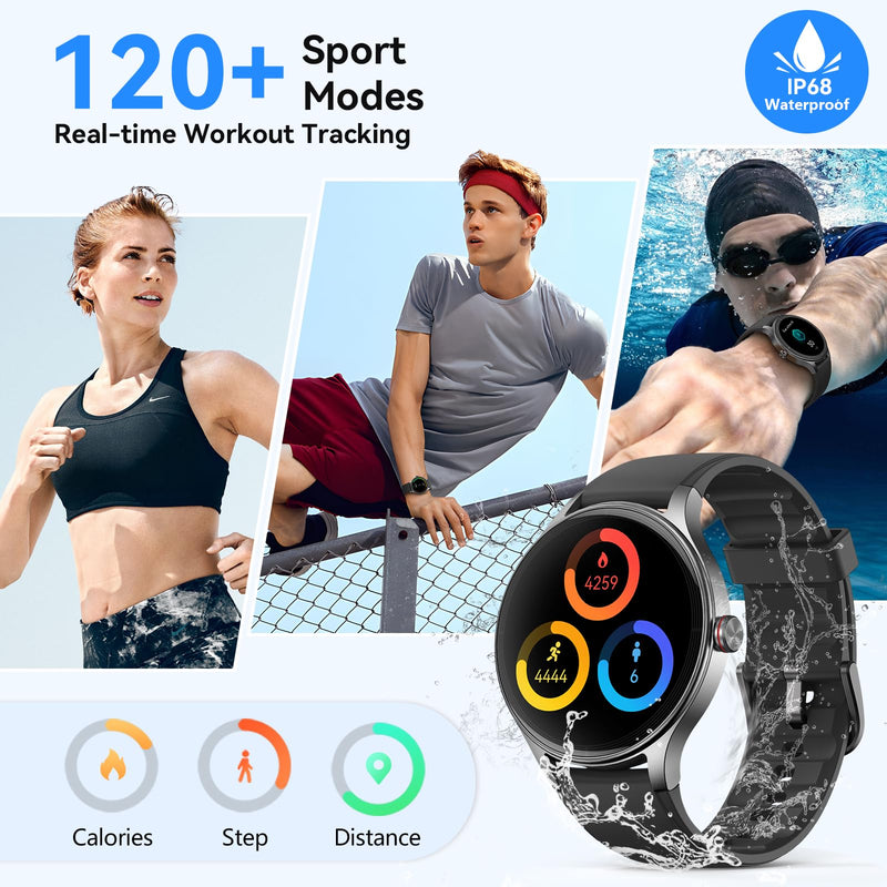 Smart Watches for Men/Women (2 Bands), 1.27“ Round Smartwatch Fitness Tracker with Bluetooth Calls (Make/Answer), Heart Rate/SpO2/Sleep Monitor, 12 Days Battery, IP68 Waterproof