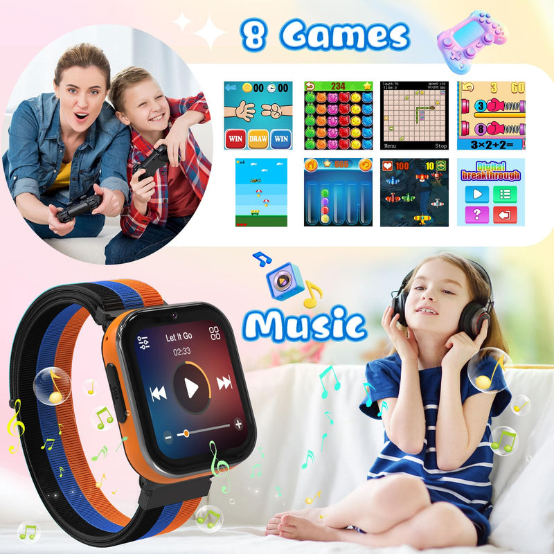 Smart Watch for Girls Boys, Kids Smartwatch with 4G SIM Card, Smart Watch for Kids Touch Screen SOS Emergency Call Calculator Clock Camera Games Music Player, Toys Gifts for Ages 4-12 (Black) LT49 Black NO GPS