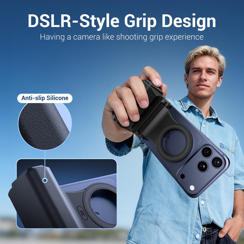 [AUSTRALIA] - JJC Upgraded Magnetic Phone Camera Grip with Remote, Cell Phone Camera Grip Handle Compatible with MagSafe iPhone Android Phones, with 1/4" Tripod Screw for Vlogging Video Recording Selfie 