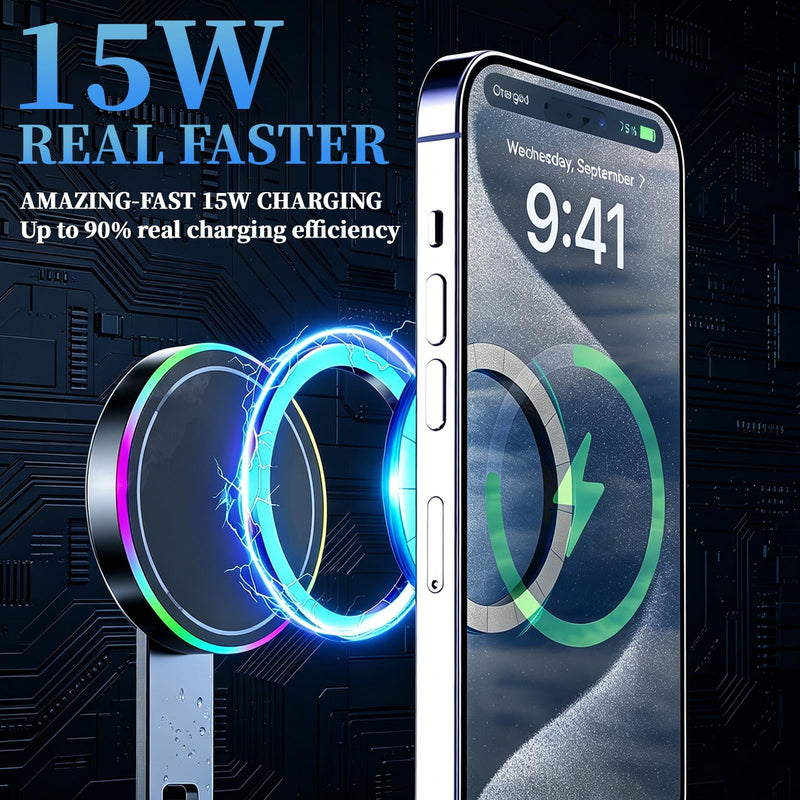 Car Phone Mount Charger, 15W Fast Charging Magnetic Suction Phone Holder