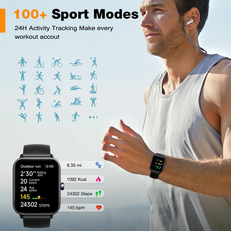 Fitpolo Smart Watch 1.8" Touchscreen Fitness Tracker Watches Blood Oxygen Heart Rate Monitor,Calls,Alexa Built-in, Sleep Calorie Step Counter Waterproof Activity Trackers for Android iPhone