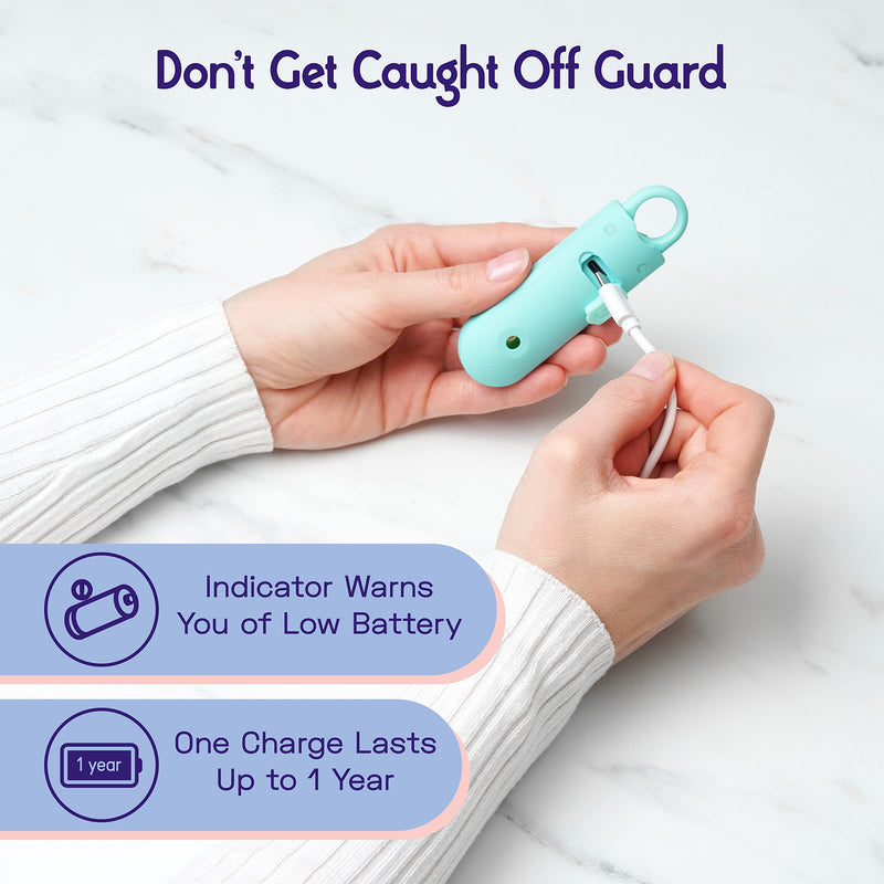 Vantamo Personal Alarm for Women - Extra Loud Double Speakers, First with Low Battery Notice with Strobe Light, Rechargeable - Safety Alarm Keychain Teal