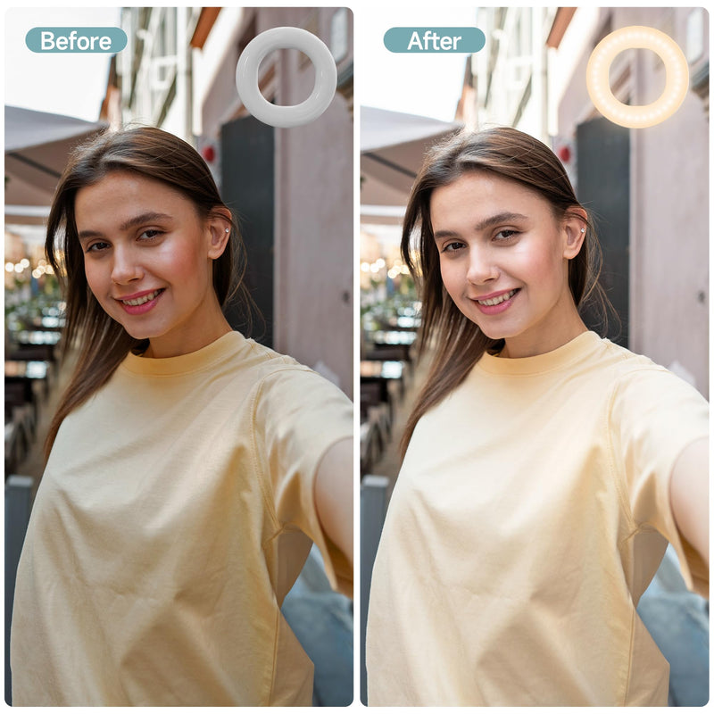 Clip on Ring Light, Rechargeable Selfie Fill Light, Portable Selfie Ring Light with 3 Adjustable Light Modes, Video Conference Light for iPhone, Laptop, iPad, Zoom Meeting, Make up, Video