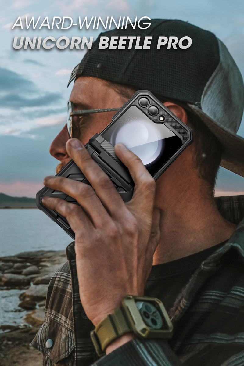 SUPCASE Unicorn Beetle Pro Series Case for Samsung Galaxy Z Flip 5 5G (2023), [Hinge Protection] Dual Layer Rugged Protective Case with Holster & Kickstand (Black) Black