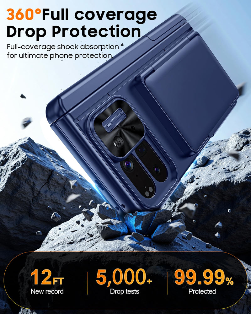 [AUSTRALIA] - CENMASO for Google Pixel 10 Pro Fold Case with Card Holder [RFID Blocking] Camera Cover, Hinge Protection, Dual Hidden Kickstand, Screen Protector, Shockproof Phone Case for Pixel 10 Pro Fold (Blue) Blue-wallet 