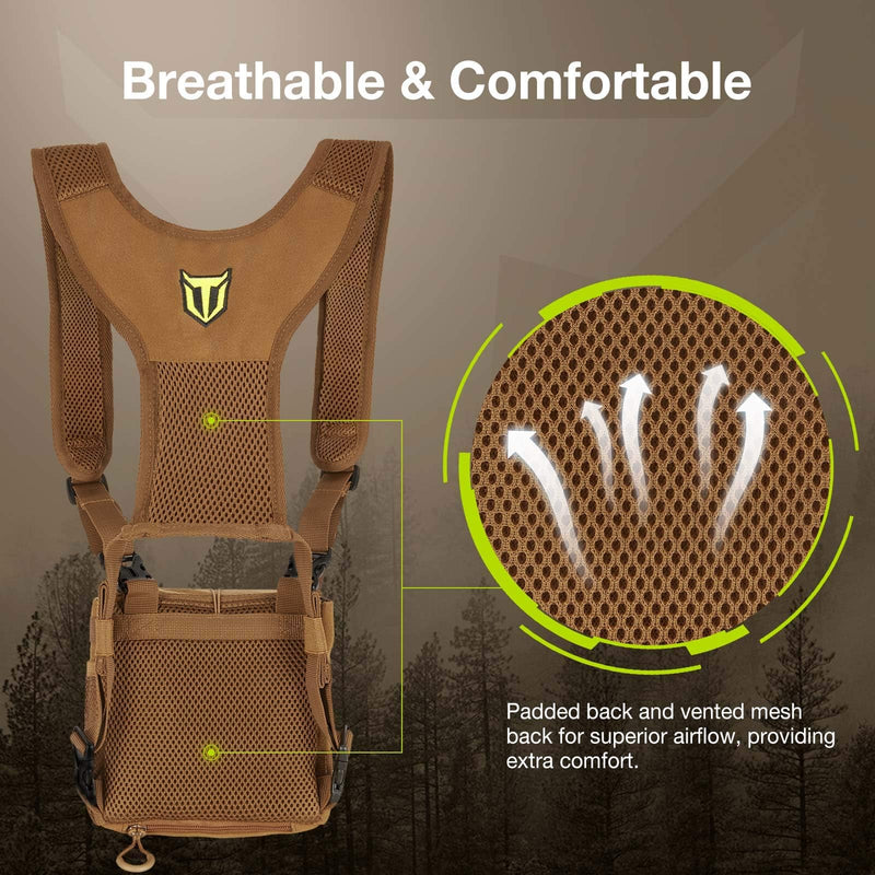 TIDEWE Bino Harness with Rangefinder Pouch & Rain Cover, Long-lasting Lightweight Portable Binocular Pack for Hunting, Hiking Standard Brown