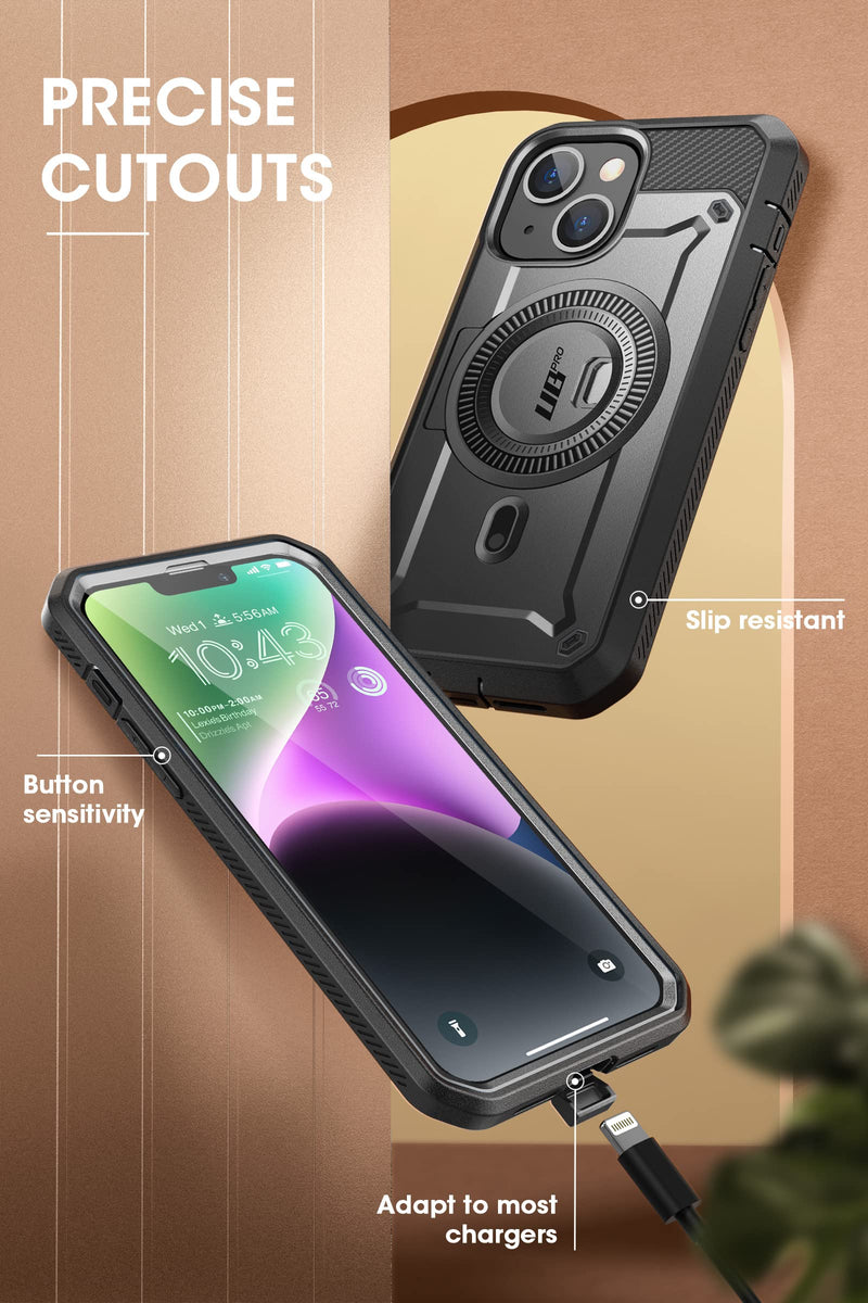 SUPCASE for iPhone 14 Plus Case with Screen Protector, Black | Military-Grade Protection, Compatible with MagSafe, Belt-Clip, Heavy Duty Shockproof, Unicorn Beetle Pro Mag