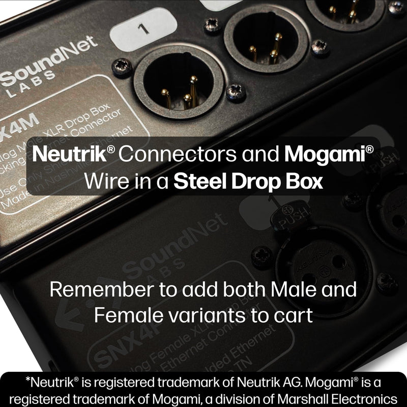 [AUSTRALIA] - Made in USA 4ch Audio Over Ethernet Drop Box - XLR Over Cat5 - XLR Over Ethernet - 4 Channel Snake - EtherCon Audio Snake - Ethercon Snake (Male) Male 