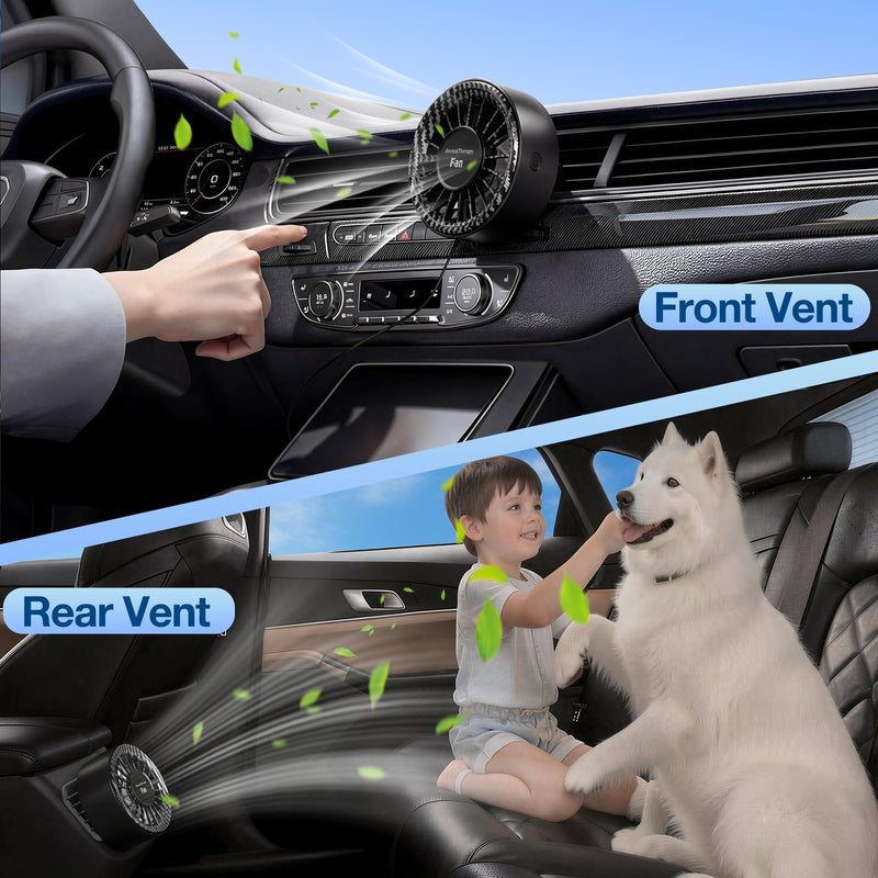 Mini Portable Car Fan, USB Small Clip Fan for Car Vent with Colorful Lights, Powerful 3 Speed with Detachable Car fragrance, 360° Rotate Air Circulation for Vehicle, Van, Truck, SUV, RV Black-2