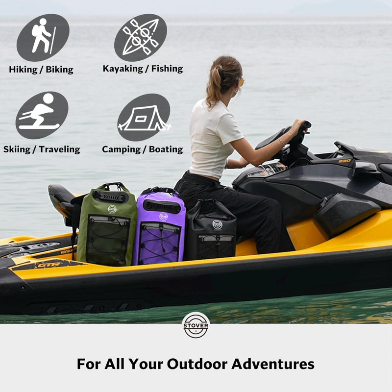 STOVER 5/10/25/30/40L Waterproof Dry Bag & Phone Case - Large Floating Dry Backpack for Kayaking, Travel, Hiking, Fishing, Camping, Motorcycles & Beach, Heavy-Duty Roll Top Men/Women (Purple) 25L+ Purple 40L