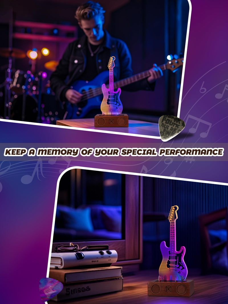 Light Up Guitar Pick Holder, Acrylic Electric Guitar Pick Holder with Audio Styling Wooden Base for Picks Storage and Display, Gift for Guitar Players Guitarists