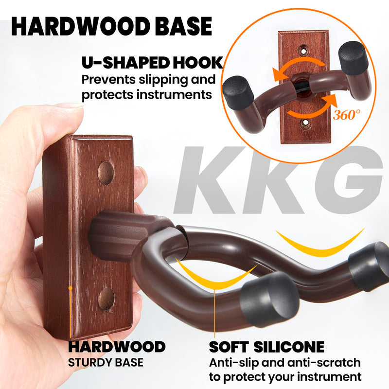 [AUSTRALIA] - KKG 2pack Guitar Wall Mount Wood Hanger,and 2pack Guitar Strap with Guitar Pick and Strap Button Accessories for Safe Storage and Display for Acoustic Electric Guitar Bass Banjo and Instruments. A:2 Hanger& 2 Strap 