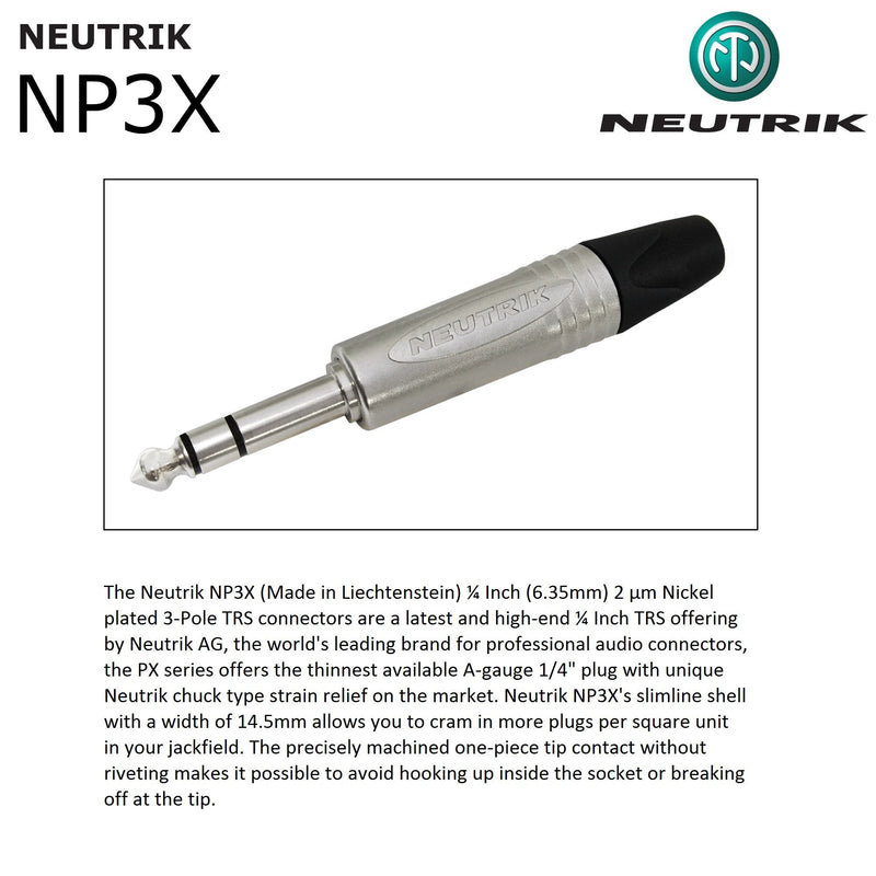 WORLDS BEST CABLES - 20 Foot - Gotham GAC-4/1 Star-Quad Stereo Headphone Extension Cable & Neutrik TRS Plug to Neutrik-Rean ¼ inch 3-Pole Jack + 3.5 mm Plug to ¼ inch Jack Adapter - Custom Made