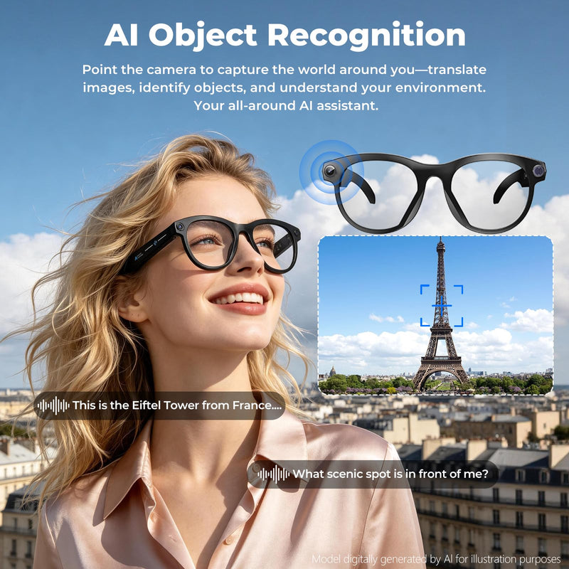 M88-S Smart AI Glasses, Real-Time Translation, 8MP HD Camera, Open-Ear Audio, AI Voice Assistant, Object Recognition, Bluetooth 5.4 — Clear Lenses, Wearable Technology