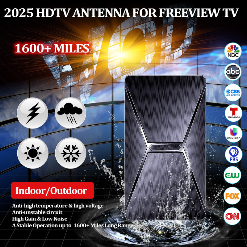 [AUSTRALIA] - 2025 Upgraded TV Antenna for Smart TV, 1600+ Miles Range Digital TV Antenna Indoor, HDTV Antenna for Local Channels with Best Signals Amplified - Support 4K 8K 1080p All TV's-38FT Coax Cable black 