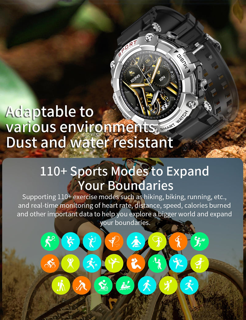 Smart Watch for Women Men, Smartwatch for iPhone & Android Bluetooth (Answer/Call) Built-in Earbuds, 1.52" HD Fitness Tracker with 100+ Sport Modes Black-T96