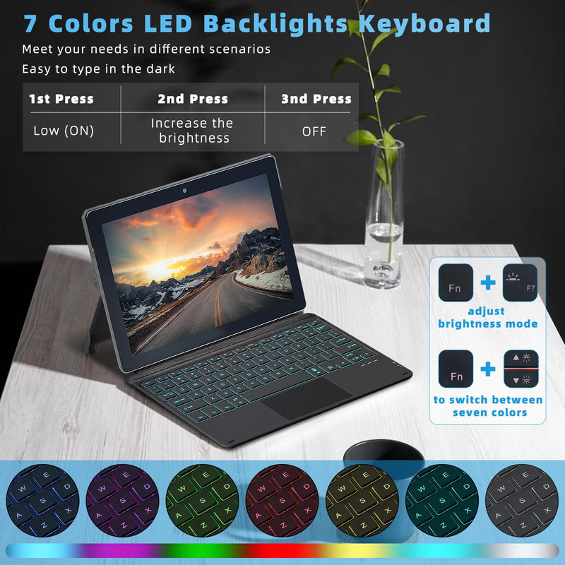 Keyboard Case for Surface Go 3 / Surface Go 2 / Surface Go, 7 Color Backlight Magnetic Detachable Bluetooth Keyboard with Trackpad, Rechargeable Keyboard for Surface Go - Black Black Surface Go 3/2/1 Keyboard Case - Backlit