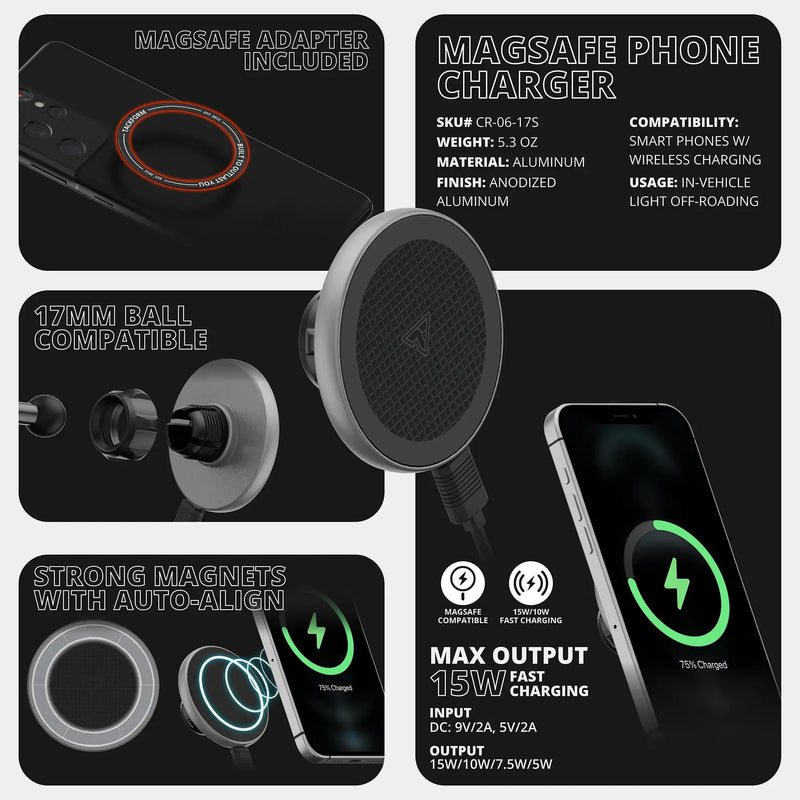 Tackform Link Vent Mount Magnetic Wireless Charging Phone Holder - Compatible with MagSafe, 2016-2023 Toyota Tacoma and 2014-2021 Toyota Tundra | CNC Billet Aluminum Bracket, Zero Slip | Short Reach Charging-Magnetic