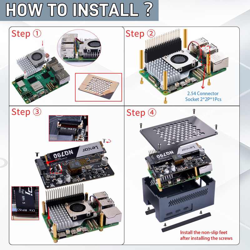 GeeekPi P33 M.2 NVME M-Key PoE+ Hat with Official Pi 5 Active Cooler and Aluminum Case for Raspberry Pi 5, Support M.2 NVMe SSDs 2230/2242/2260/2280