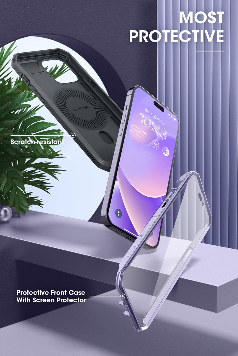 SUPCASE for iPhone 14 Pro Max Case, Compatible with MagSafe, Mauve | Built-in Screen Protector, Military-Grade Protection, Belt-Clip, Heavy Duty Shockproof, Unicorn Beetle Pro Mag Purple