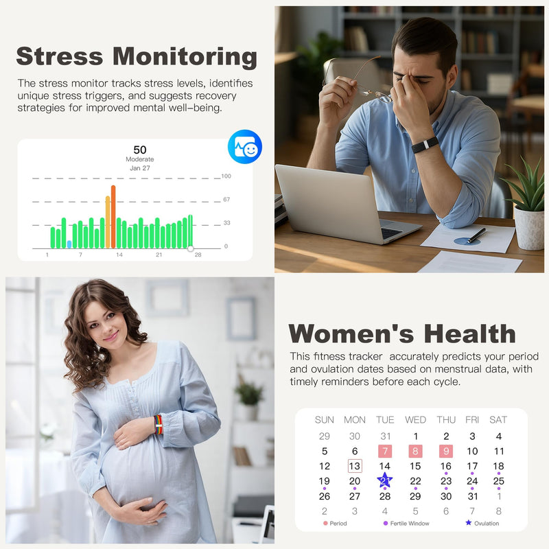 Smart Bracelets for Women & Men,Health Activity Fitness Trackers with 120+ Sports Modes,24/7 Heart Rate&Blood Pressure Monitoring,Sleep& Stress Tracking,IP68 Waterproof,5 Smart Wristband with Free APP