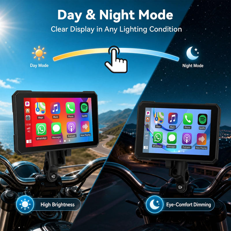SIXTOP 5 Inch Motorcycle CarPlay GPS Navigation System with Wireless Apple CarPlay Android Auto Waterproof Touch Screen Portable Car Play Moto, Support Bluetooth, Siri/Google Assistant Voice Control