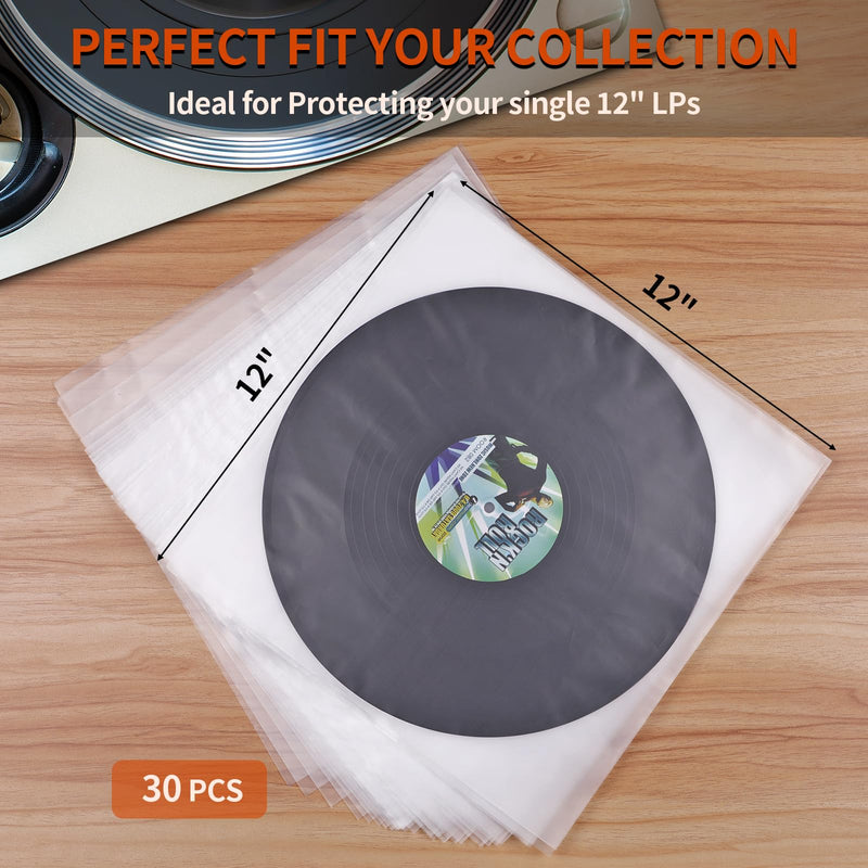 Vinyl Record Inner Sleeves, 30 Anti Static 12" LP Vinyl Inner Sleeves, Premium Protective Plastic Vinyl Sleeves Albums Covers for 33 RPM Record Protection Collection Storage Vinyl Lovers Gift 12"x12"-30Pack