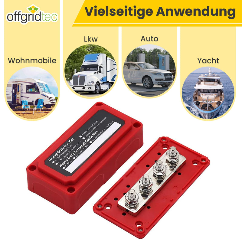 Offgridtec BusBar Box Red 4 x M8 Connection Bolts Including Cover and Mounting Screws Busbar Box 4 x M8 mit Abdeckung Rot