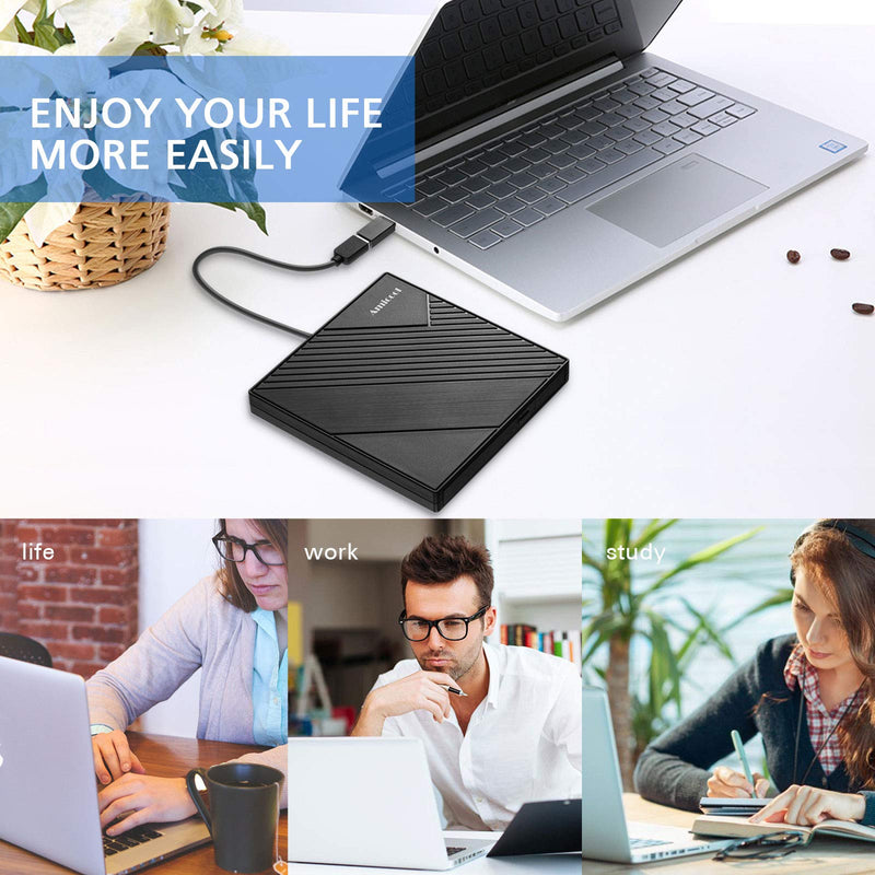 Amicool External DVD Drive USB 3.0 USB C CD Burner CD/DVD +/-RW Optical Drive, Slim Portable DVD Player CD ROM Rewriter Writer Reader for Laptop Desktop PC Windows 11/10/8/7 MacBook Mac Linux OS Apple Standard