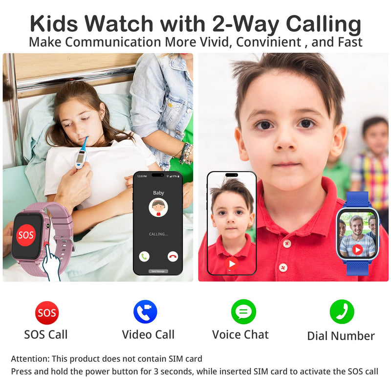Kids Watch with GPS Tracker, 4G Kids Smart Watch Boys Age 5-12, Kid Cell Phone Watch with SOS Video Call Voice Chat Message Puzzle Camera Flashlight Alarm Clock Pedometer Puzzle Games Blue