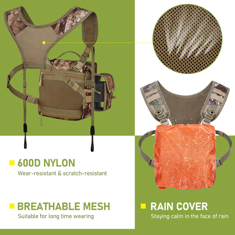 [AUSTRALIA] - Binocular Harness Chest Pack with Rangefinder Pouch, Bino Harness with Rain Cover for Hunting Large 