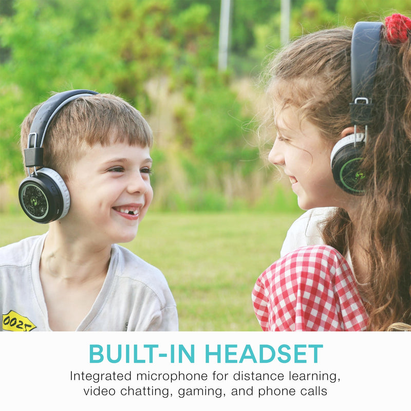 MEE audio KidJamz Share Bluetooth Headphones for Kids with LED Lights, 85dB Volume Limiter, Microphone, 40h Battery; Childrens Headset for School/iPhone/iPad/Tablet (Model: KJ55BT-S, 2-Pack) Black Share (2-Pack)