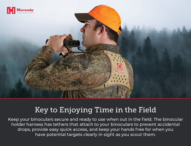 [AUSTRALIA] - Hornady Binocular Harness 99121 - Durable, Lightweight Binocular Harness Strap with Form-Fitting X Panel for Comfort & Hands-Free Wear -Easy On & Off Bino Harness for Hunting, Hiking, or Bird Watching 