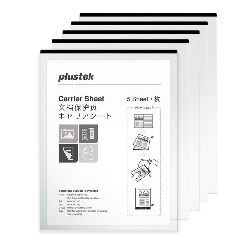 Plustek A4 / Letter Size Document Carrier Sheets (Pack of 5) - Protects Fragile Paper and A3 Size Document by Folding Support Epson, Brother, Fujitsu and Canon Document Scanner