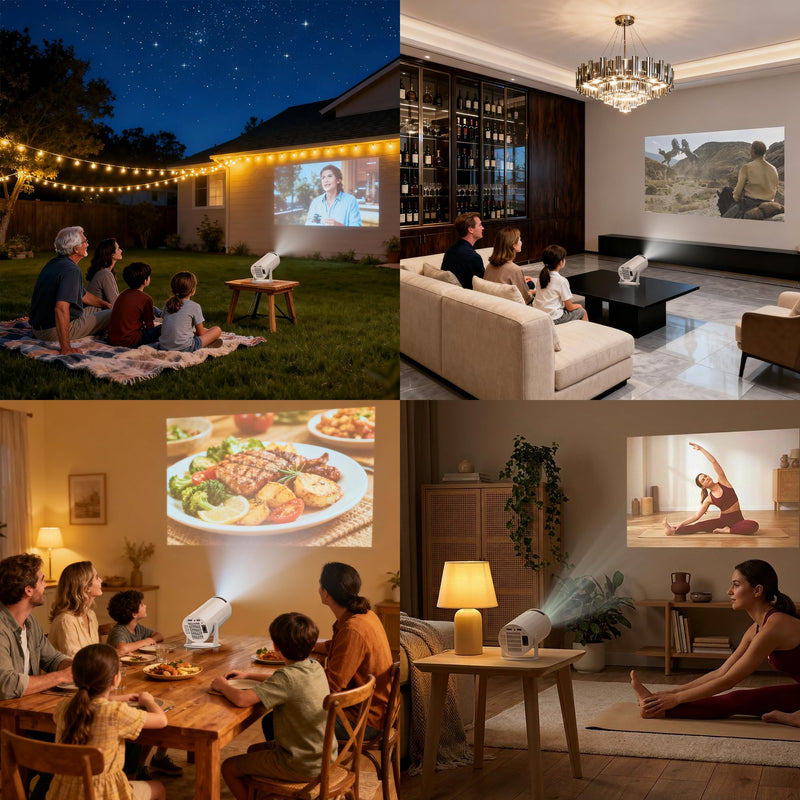Mini Projector with WiFi and Bluetooth, Portable Movie Projector Support 4K, Auto Keystone,210° Rotation, 130'' Screen Smart Projector Compatible with HDMI Phone TV Stick for Bedroom Outdoor A-X8