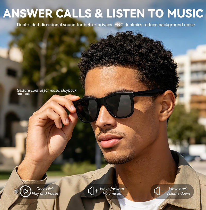 2026 Smart Audio Glasses with Electrochromic Lenses, Adjustable Tint Sunglasses for Driving,Travel,Daily Use,Open Ear Bluetooth 5.4, AI Translation, Premium Tech Gadget Gift for Men Women BLACK
