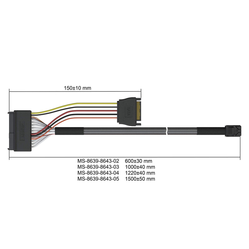 LINKUP Internal 16G U.2 Cable | Mini SAS HD to SFF-8639 | 1.5m | PCIe Gen4, 85 ohm, with SATA power 5 ft (1.5m) SFF-8643 to 8639 for PCIE 85Ohm