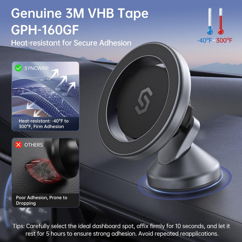 SYNCWIRE MagSafe Car Mount Bundle - 360° Rotating Magnetic Phone Holder for Car Dashboard & Tesla Screen, Strong Magnets Compatible with iPhone 16 15 14 13 Pro Max & Samsung