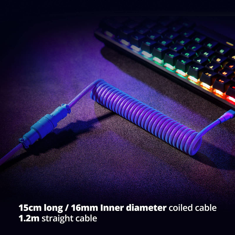 GunMjo Pro Custom Coiled USB C Cable for Gaming Keyboard, Double-Sleeved Mechanical Keyboard Cable with Detachable Metal Aviator, 1.5M USB-C to USB-A, Nebula Color